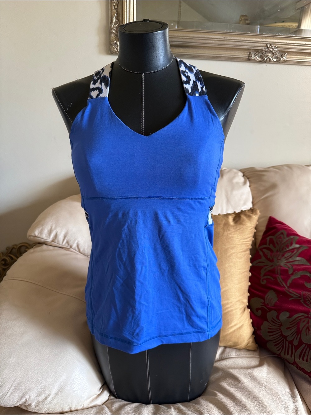 Lululemon Blue Women's Racerback Tank Top with Animal-Print Straps